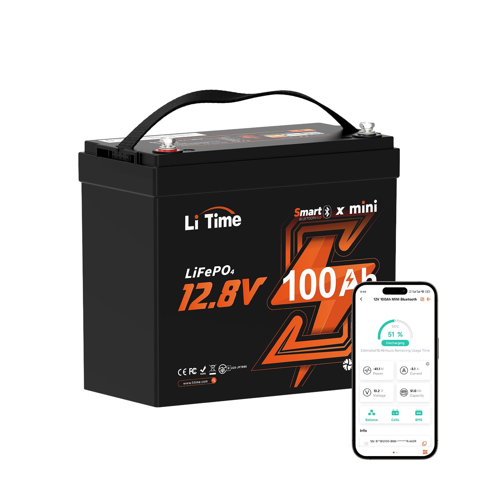 Amazon.com: LiTime 12V 100Ah MINI Bluetooth LiFePO4 Lithium